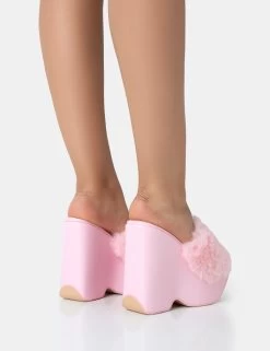 Cutie Pink Faux Fur Platform Wedge Heels 9 Cutie Pink Faux Fur Platform Wedge Heels -Chic Footwear Shop 771A3427