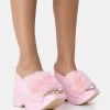 Cutie Pink Faux Fur Platform Wedge Heels -Chic Footwear Shop 771A3428