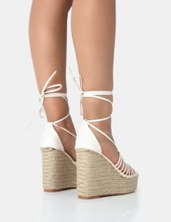 Reece Wide Fit Ecru Pu Knot Strap Lace Up Raffia Wedge Heels 9 Reece Wide Fit Ecru Pu Knot Strap Lace Up Raffia Wedge Heels -Chic Footwear Shop 771A3452
