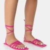 Kelly Hot Pink PU Lace Up Flat Square Toe Sandals -Chic Footwear Shop 771A3471 3906f446 9691 44f8 938f f587fb1fc6b9