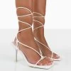 Harriet Wide Fit White Croc Square Toe Lace Up Heels