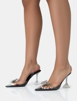 Stormi Black Satin Butterfly Diamante Slingback Pointed Court Stiletto Heels 8 Stormi Black Satin Butterfly Diamante Slingback Pointed Court Stiletto Heels -Chic Footwear Shop 771A3480