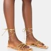 Kelly Gold Pu Lace Up Flat Square Toe Sandals 1 Kelly Gold Pu Lace Up Flat Square Toe Sandals -Chic Footwear Shop 771A3504copy