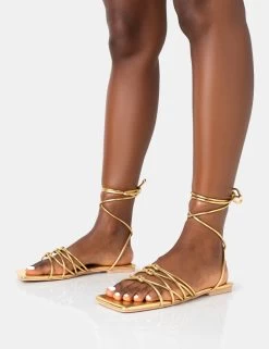 Kelly Gold Pu Lace Up Flat Square Toe Sandals -Chic Footwear Shop 771A3506 84d81db0 da61 488d 8828 276bcd68c593