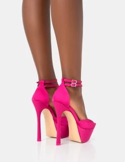Vortex Hot Pink Satin Platform Barely There Pointed Toe Stiletto Heels -Chic Footwear Shop 771A3529 0bb33e87 f03b 4a15 af70 0c769591e604