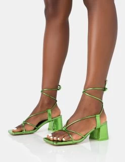 Aloha Green Metallic Lace Up Block Mid Heeled Sandals -Chic Footwear Shop 771A3543 61e55ef8 5a1d 4983 aa62 87f88bcb7c95