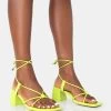 Aloha Lime Lace Up Block Mid Heeled Sandals
