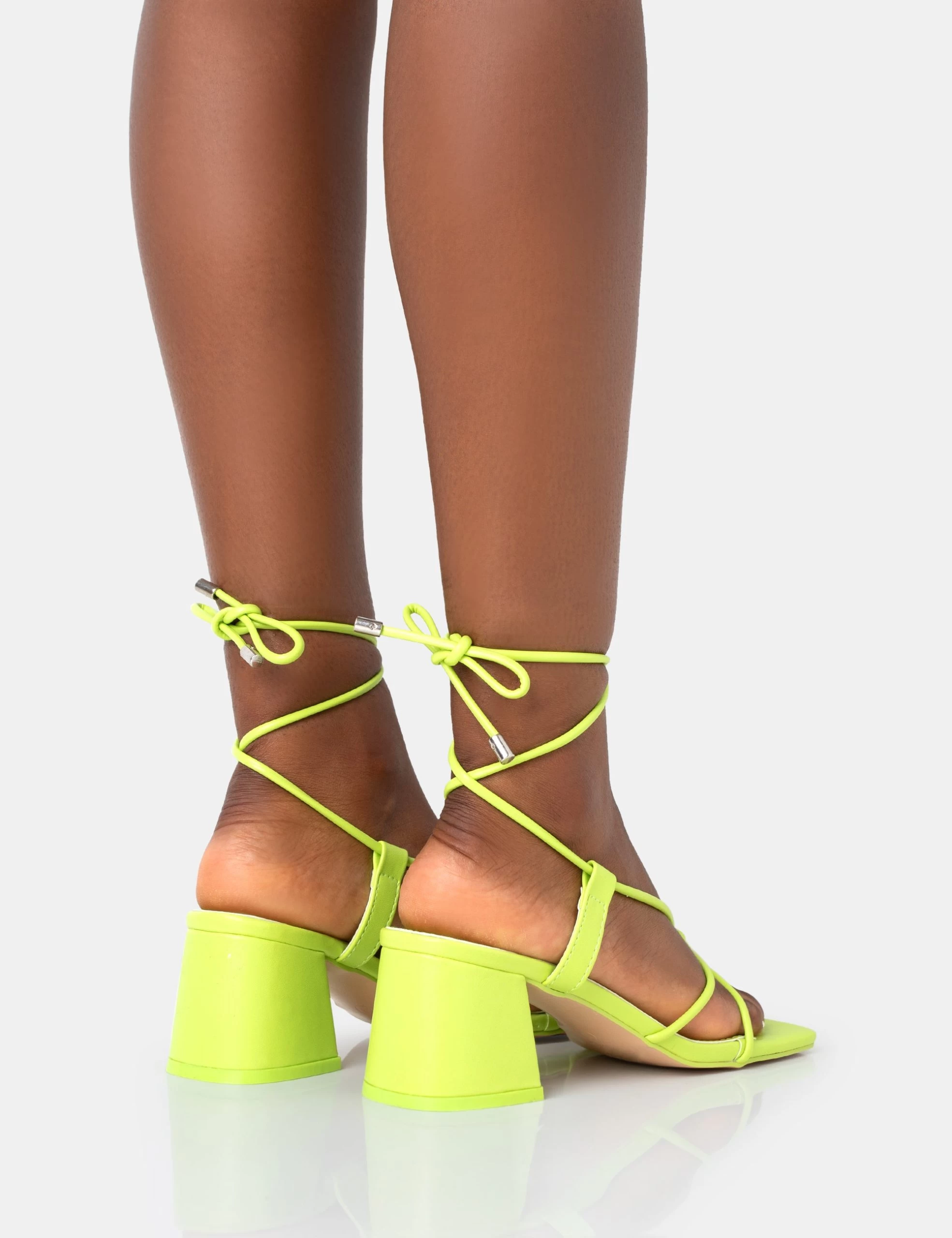 Aloha Lime Lace Up Block Mid Heeled Sandals 6 Aloha Lime Lace Up Block Mid Heeled Sandals - Image 4