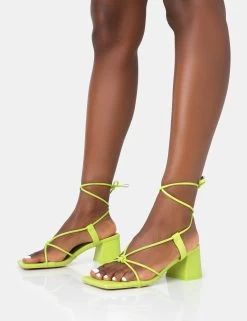 Aloha Lime Lace Up Block Mid Heeled Sandals 8 Aloha Lime Lace Up Block Mid Heeled Sandals -Chic Footwear Shop 771A3551