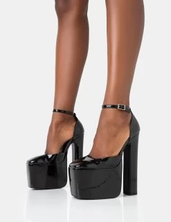 Paparazzi Black Patent Extreme Platform Rounded Closed Toe Block High Heels -Chic Footwear Shop 771A3554