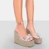 Ocean Beach Nude Patent Bow Platform Wedge Heels