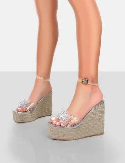 Ocean Beach Silver Patent Bow Platform Wedge Heels -Chic Footwear Shop 771A4045