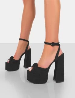 Knot On Black Faux Suede Knotted Platform High Heeled Sandals -Chic Footwear Shop 771A4049