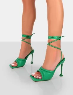 Gracie Green Pu Square Peep Toe Lace Up Stiletto Heels -Chic Footwear Shop 771A4069copy