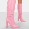 Far Away Pink Grain PU Square Toe Knee High Block Boots 1 Far Away Pink Grain PU Square Toe Knee High Block Boots -Chic Footwear Shop 771A4423
