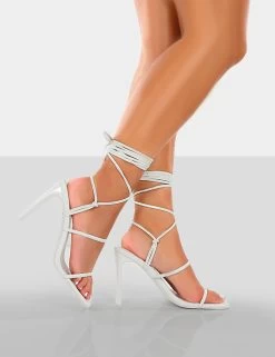 Chloe White Pu Strappy Square Toe Lace Up Heels -Chic Footwear Shop 771A4450