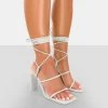 Chloe White Pu Strappy Square Toe Lace Up Heels -Chic Footwear Shop 771A4451