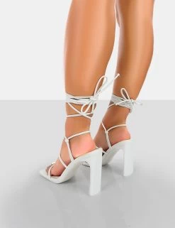 Chloe White Pu Strappy Square Toe Lace Up Heels -Chic Footwear Shop 771A4452