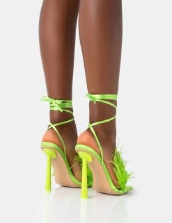 Iconic Lime Satin & Lime Feather Detail Square Toe High Heels -Chic Footwear Shop 771A4464 05c3dc2c dcff 4c83 afbb 104b64491275