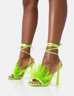 Iconic Lime Satin & Lime Feather Detail Square Toe High Heels -Chic Footwear Shop 771A4465 e5cbc042 ac01 45dc 93e2 8834f4eaa28f