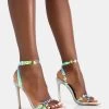 Dolly Silver Holographic Strappy Round Toe Stiletto Heels