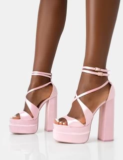 Breanna Baby Pink Satin Strappy Ankle Extreme Double Platform Block Heels -Chic Footwear Shop 771A4484 07ef9313 a1a7 49d1 8020 7550fd725d9d
