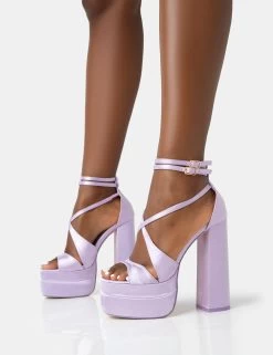 Breanna Lilac Satin Strappy Ankle Extreme Double Platform Block Heels -Chic Footwear Shop 771A4495 27018c0a 39a1 47db bbeb 85ca7bd310f1