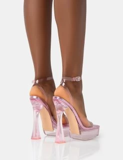 Doll Pink Metallic Perspex Strappy Ankle Platform Square Toe Flared Block Heel 9 Doll Pink Metallic Perspex Strappy Ankle Platform Square Toe Flared Block Heel -Chic Footwear Shop 771A4505