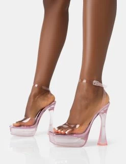 Doll Pink Metallic Perspex Strappy Ankle Platform Square Toe Flared Block Heel 8 Doll Pink Metallic Perspex Strappy Ankle Platform Square Toe Flared Block Heel -Chic Footwear Shop 771A4506