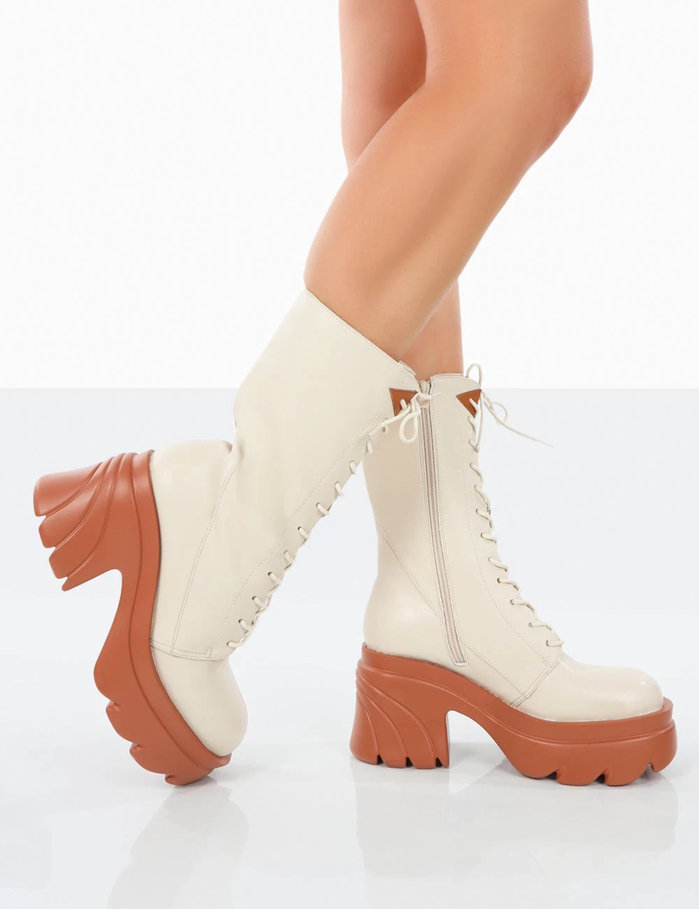 Ever Beige Laced Platform Chunky Sole Ankle Boots 5 Ever Beige Laced Platform Chunky Sole Ankle Boots - Image 3