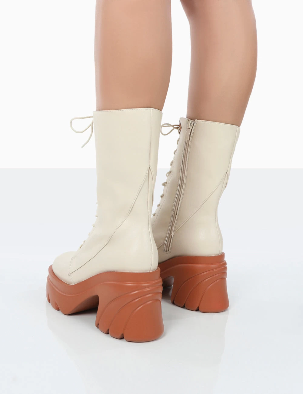 Ever Beige Laced Platform Chunky Sole Ankle Boots 4 Ever Beige Laced Platform Chunky Sole Ankle Boots - Image 2
