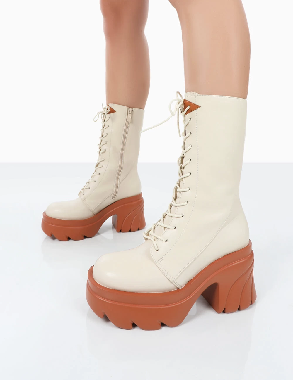 Ever Beige Laced Platform Chunky Sole Ankle Boots 6 Ever Beige Laced Platform Chunky Sole Ankle Boots - Image 4