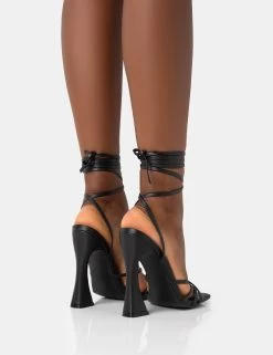 Wiley Black Pu Strappy Lace Up Square Toe Sculptural Block Heels 9 Wiley Black Pu Strappy Lace Up Square Toe Sculptural Block Heels -Chic Footwear Shop 771A4529