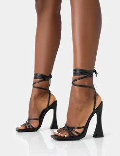 Wiley Black Pu Strappy Lace Up Square Toe Sculptural Block Heels 8 Wiley Black Pu Strappy Lace Up Square Toe Sculptural Block Heels -Chic Footwear Shop 771A4530
