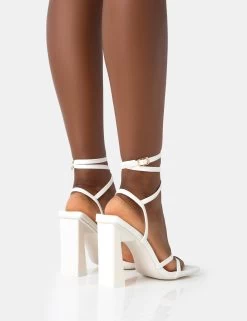 Ives White Pu Strappy Lace Up Square Toe Slim Block Heels 9 Ives White Pu Strappy Lace Up Square Toe Slim Block Heels -Chic Footwear Shop 771A4534