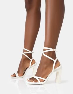 Ives White Pu Strappy Lace Up Square Toe Slim Block Heels 8 Ives White Pu Strappy Lace Up Square Toe Slim Block Heels -Chic Footwear Shop 771A4535