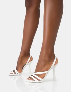 Roxie White Pu Asymmetric Strap Square Toe Stiletto Heels -Chic Footwear Shop 771A4554