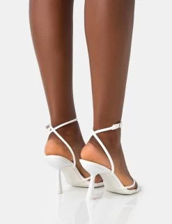 Bree White Patent Barely There Square Toe Mid Stiletto Heels 9 Bree White Patent Barely There Square Toe Mid Stiletto Heels -Chic Footwear Shop 771A4559