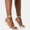 Catwalk White Pu Chain Strappy Square Toe Stiletto Heels -Chic Footwear Shop 771A4586