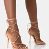 Leilani Natural Nude Pu Strappy Lace Up Square Toe Stiletto Heels 2 Leilani Natural Nude Pu Strappy Lace Up Square Toe Stiletto Heels -Chic Footwear Shop 771A4590