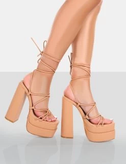 Glow Girl Nude PU Lace Up Platform High Heels -Chic Footwear Shop 771A4629copy