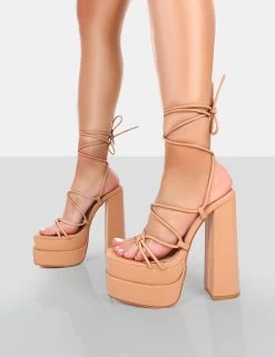 Glow Girl Nude PU Lace Up Platform High Heels -Chic Footwear Shop 771A4632