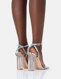 Onyx Silver Pu Diamante Mirror Ankle Strap Square Toe Perspex Block Heels 9 Onyx Silver Pu Diamante Mirror Ankle Strap Square Toe Perspex Block Heels -Chic Footwear Shop 771A4654