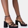 Playout Black Satin Diamante Strappy Platform Square Toe Mid Block Heels 1 Playout Black Satin Diamante Strappy Platform Square Toe Mid Block Heels -Chic Footwear Shop 771A4687