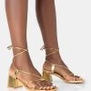 Aloha Gold PU Lace Up Block Mid Heeled Sandals -Chic Footwear Shop 771A4691