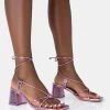 Aloha Pink Metallic Lace Up Block Mid Heeled Sandals 2 Aloha Pink Metallic Lace Up Block Mid Heeled Sandals -Chic Footwear Shop 771A4703