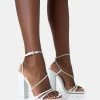 Marley White PU Strappy Barely There Square Toe Block Heels -Chic Footwear Shop 771A4713