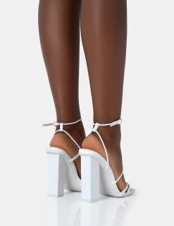 Marley White PU Strappy Barely There Square Toe Block Heels 7 Marley White PU Strappy Barely There Square Toe Block Heels -Chic Footwear Shop 771A4714