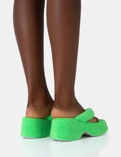 Havana Lime Towelling Flip Flop Chunky Platform Sandals -Chic Footwear Shop 771A4727