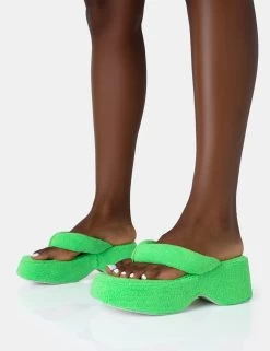 Havana Lime Towelling Flip Flop Chunky Platform Sandals -Chic Footwear Shop 771A4728